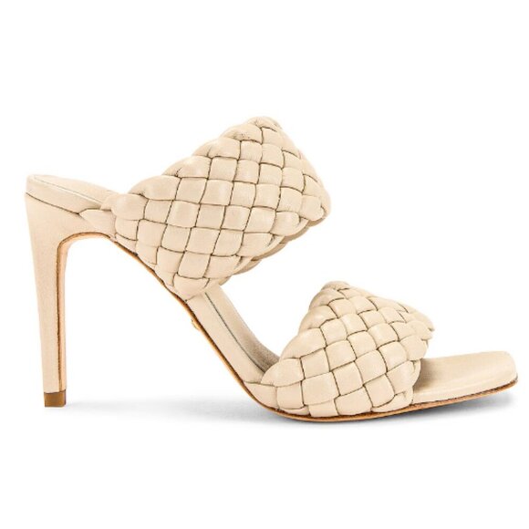 RAYE Cream Braided Heels 10 Reign Heel square toe sandal stiletto leather formal - Picture 1 of 9